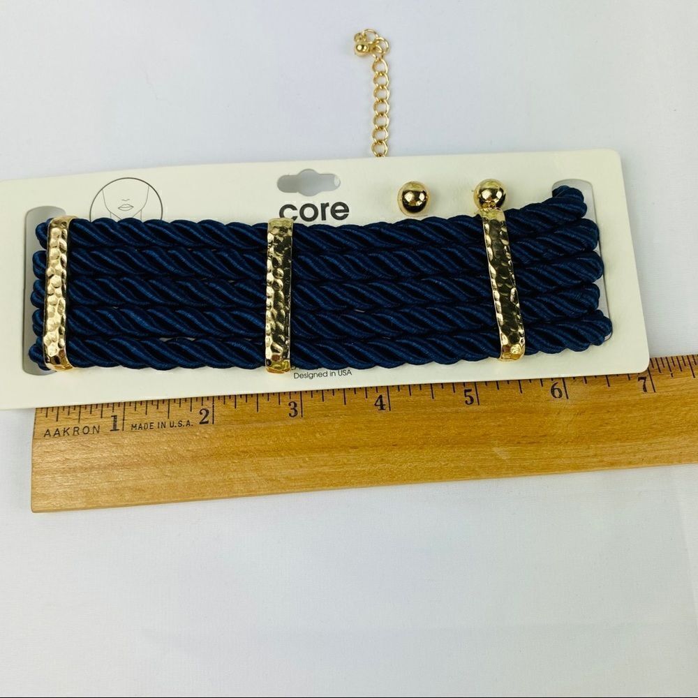 CORE Blue Twist Cord Layered Choker & Earnings Set - Picture 5 of 7